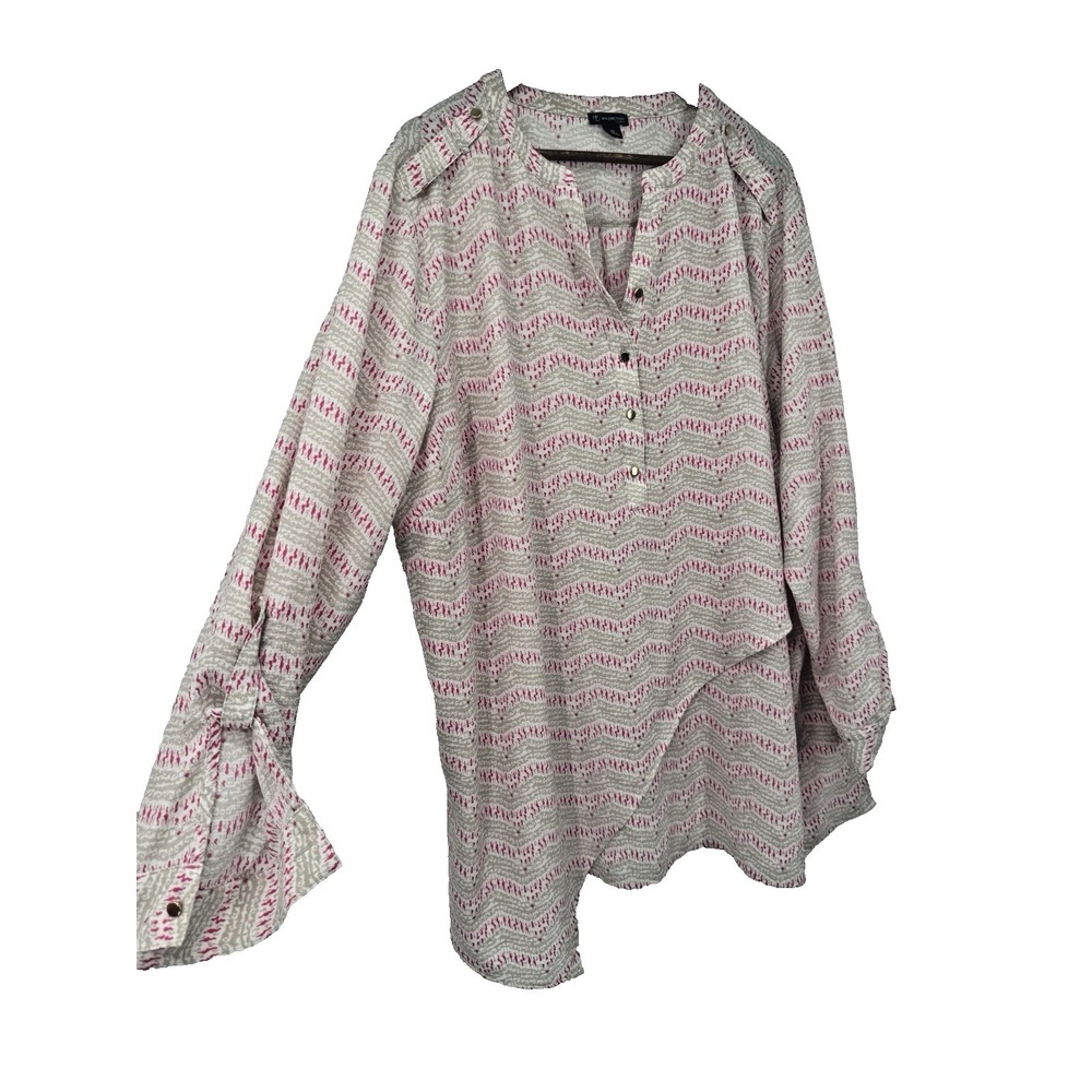 New Direction Pink‎ & Tan Patterned Tunic Blouse 3/4 Sleeves 3X Asymmetrical